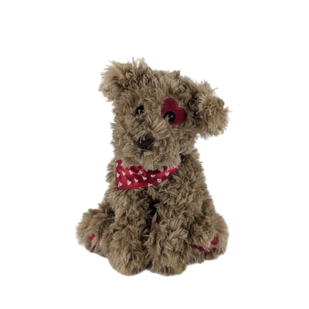 Bearington Collection Brown Puppy Dog Plush‎ 11" Red Heart Eye Patch Bandana
